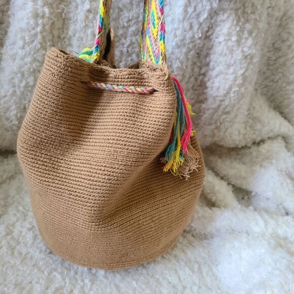 Artisan Made Boho Crocheted Drawstring Bucket Purse - Picture 3 of 6